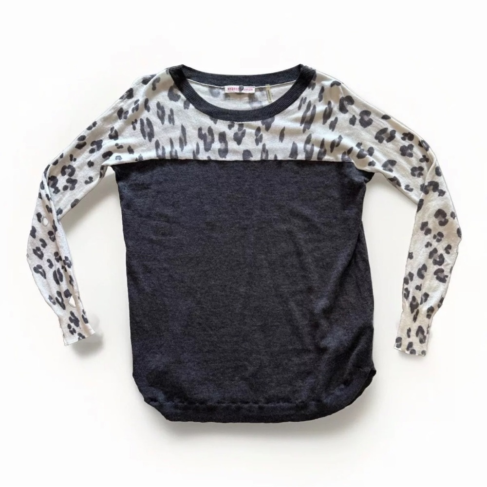Rebecca Taylor XS Animal Print Gray Wool Blend Lightweight Top Party Casual